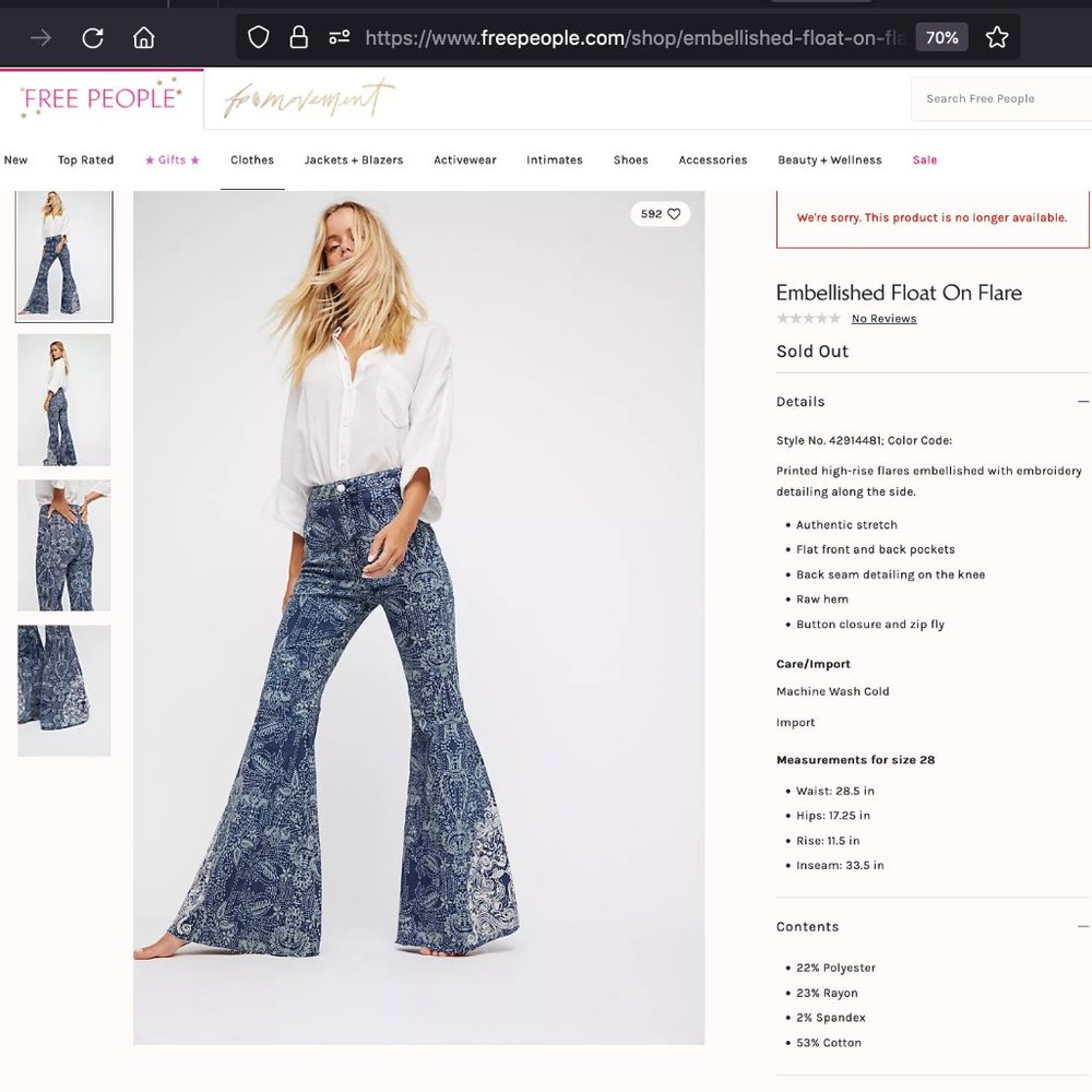 Free People Printed Embellished Just Float On Flare Size 27 - Picture 14 of 16